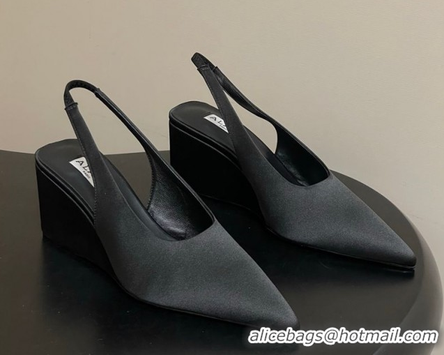 Grade Quality Alaia Cube Wedge Slingbacks Pump 7.5cm in Satin Black 2026 AL020707