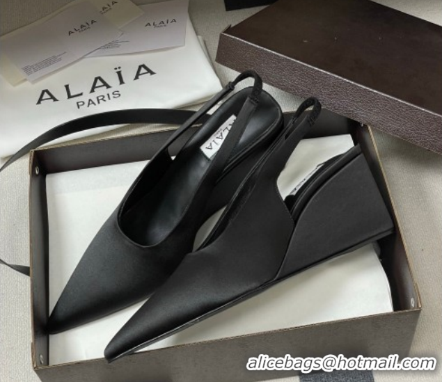 Grade Quality Alaia Cube Wedge Slingbacks Pump 7.5cm in Satin Black 2026 AL020707
