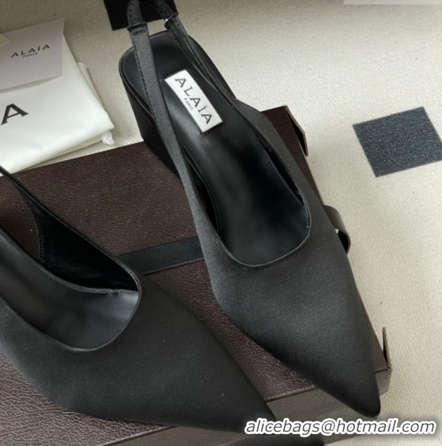 Grade Quality Alaia Cube Wedge Slingbacks Pump 7.5cm in Satin Black 2026 AL020707