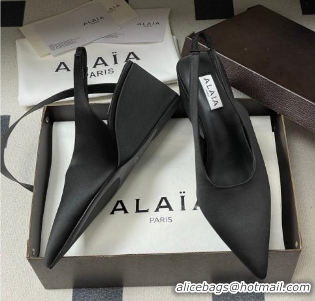 Grade Quality Alaia Cube Wedge Slingbacks Pump 7.5cm in Satin Black 2026 AL020707
