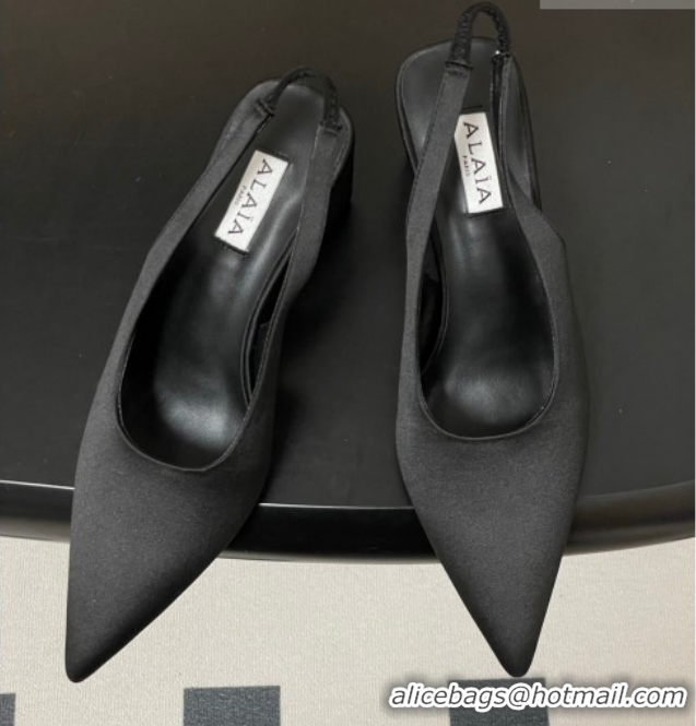 Grade Quality Alaia Cube Wedge Slingbacks Pump 7.5cm in Satin Black 2026 AL020707