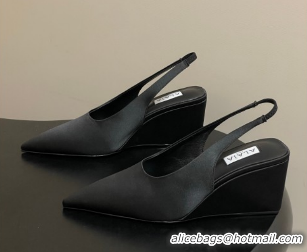 Grade Quality Alaia Cube Wedge Slingbacks Pump 7.5cm in Satin Black 2026 AL020707