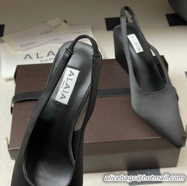 Grade Quality Alaia Cube Wedge Slingbacks Pump 7.5cm in Satin Black 2026 AL020707