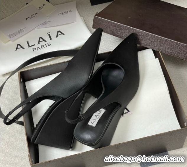 Grade Quality Alaia Cube Wedge Slingbacks Pump 7.5cm in Satin Black 2026 AL020707