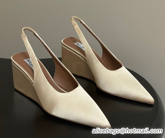 Buy Luxury Alaia Cube Wedge Slingbacks Pump 7.5cm in Satin Beige 2026 AL020707
