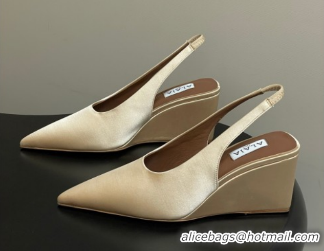 Buy Luxury Alaia Cube Wedge Slingbacks Pump 7.5cm in Satin Beige 2026 AL020707