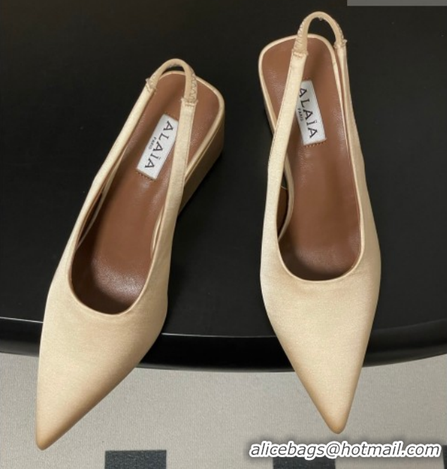 Buy Luxury Alaia Cube Wedge Slingbacks Pump 7.5cm in Satin Beige 2026 AL020707