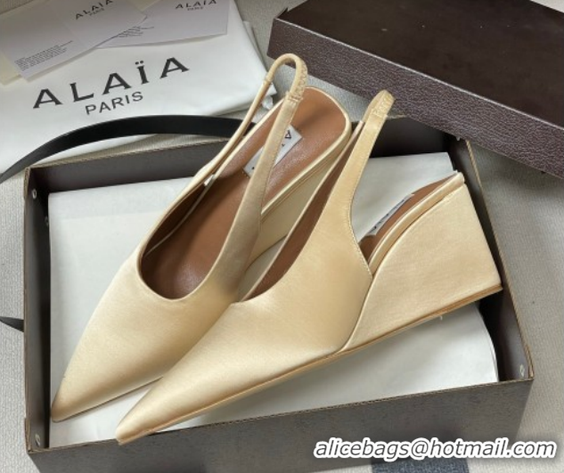 Buy Luxury Alaia Cube Wedge Slingbacks Pump 7.5cm in Satin Beige 2026 AL020707