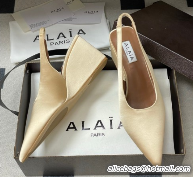 Buy Luxury Alaia Cube Wedge Slingbacks Pump 7.5cm in Satin Beige 2026 AL020707