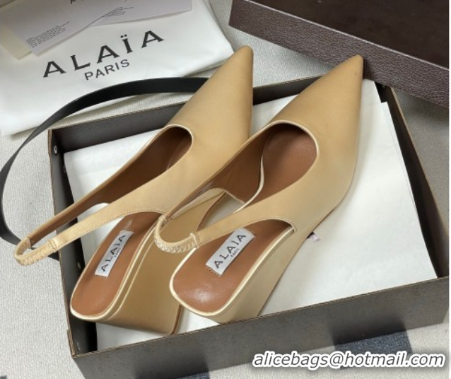 Buy Luxury Alaia Cube Wedge Slingbacks Pump 7.5cm in Satin Beige 2026 AL020707