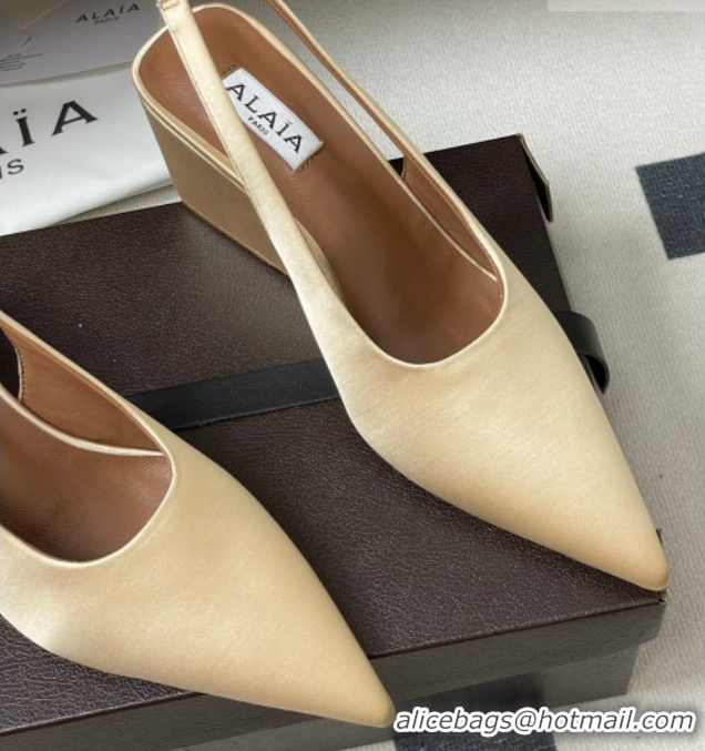 Buy Luxury Alaia Cube Wedge Slingbacks Pump 7.5cm in Satin Beige 2026 AL020707