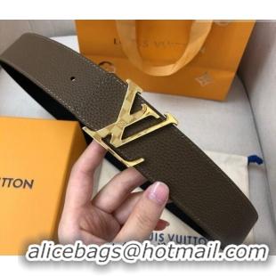 Super Quality Louis Vuitton Grained Calfskin Belt 4cm 1127 Grey/Black 2024