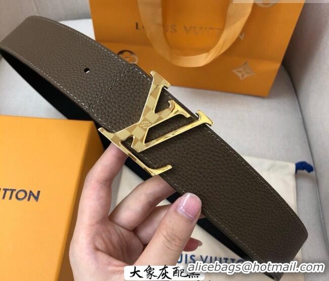 Super Quality Louis Vuitton Grained Calfskin Belt 4cm 1127 Grey/Black 2024