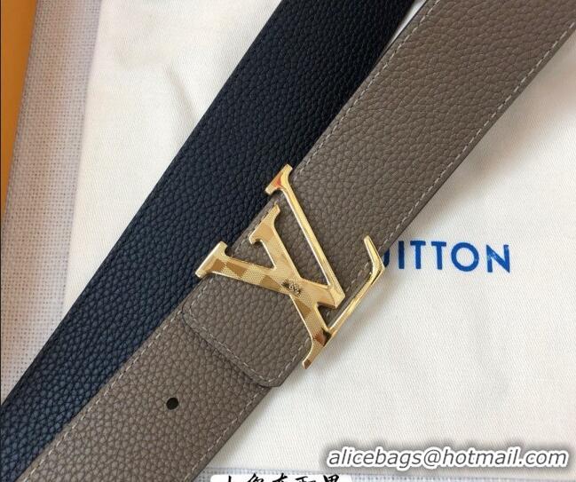 Super Quality Louis Vuitton Grained Calfskin Belt 4cm 1127 Grey/Black 2024