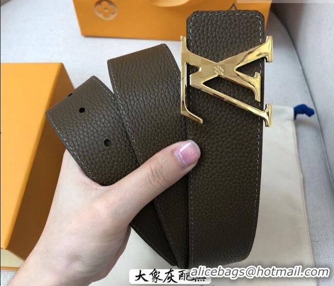 Super Quality Louis Vuitton Grained Calfskin Belt 4cm 1127 Grey/Black 2024