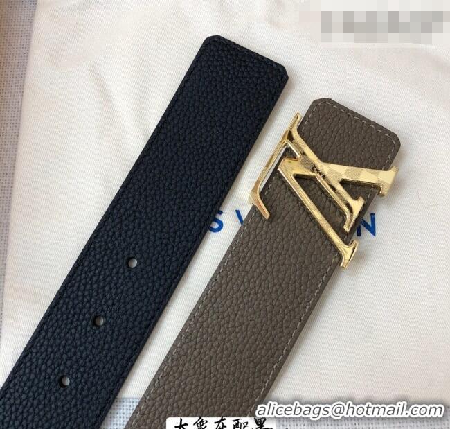 Super Quality Louis Vuitton Grained Calfskin Belt 4cm 1127 Grey/Black 2024