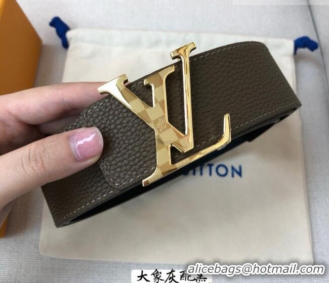Super Quality Louis Vuitton Grained Calfskin Belt 4cm 1127 Grey/Black 2024