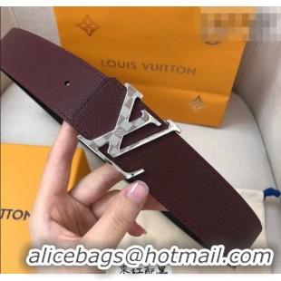 Best Quality Louis Vuitton Grained Calfskin Belt 4cm 1127 Dark Burgundy 2024