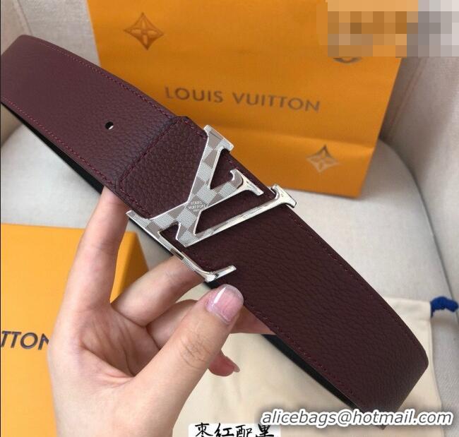 Best Quality Louis Vuitton Grained Calfskin Belt 4cm 1127 Dark Burgundy 2024