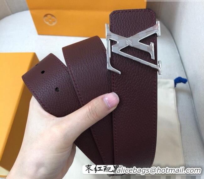 Best Quality Louis Vuitton Grained Calfskin Belt 4cm 1127 Dark Burgundy 2024