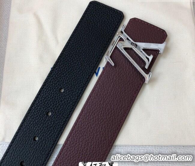Best Quality Louis Vuitton Grained Calfskin Belt 4cm 1127 Dark Burgundy 2024