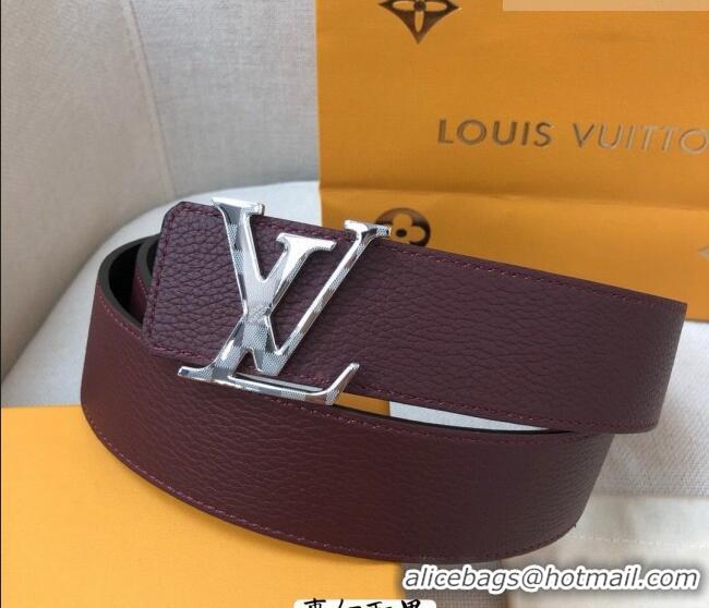 Best Quality Louis Vuitton Grained Calfskin Belt 4cm 1127 Dark Burgundy 2024