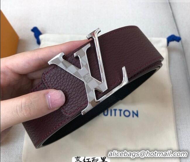 Best Quality Louis Vuitton Grained Calfskin Belt 4cm 1127 Dark Burgundy 2024