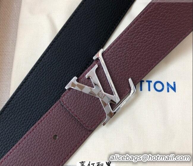 Best Quality Louis Vuitton Grained Calfskin Belt 4cm 1127 Dark Burgundy 2024