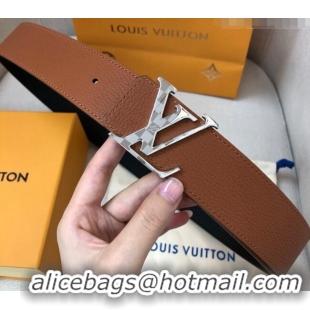 Top Quality Louis Vuitton Grained Calfskin Belt 4cm 1127 Clay Brown/Black 2024