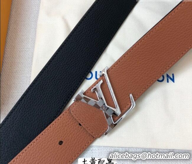 Top Quality Louis Vuitton Grained Calfskin Belt 4cm 1127 Clay Brown/Black 2024