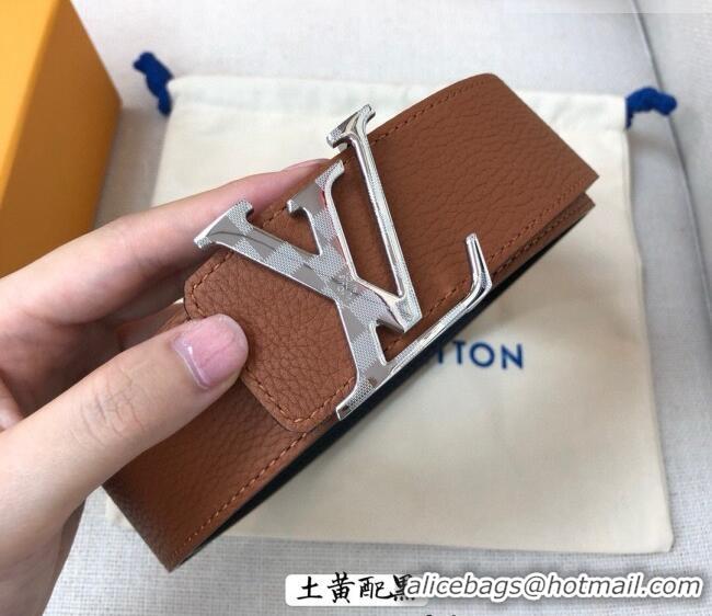 Top Quality Louis Vuitton Grained Calfskin Belt 4cm 1127 Clay Brown/Black 2024