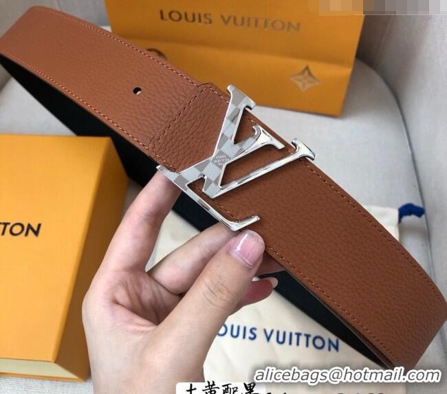 Top Quality Louis Vuitton Grained Calfskin Belt 4cm 1127 Clay Brown/Black 2024