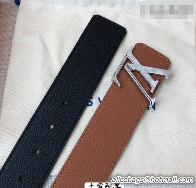 Top Quality Louis Vuitton Grained Calfskin Belt 4cm 1127 Clay Brown/Black 2024