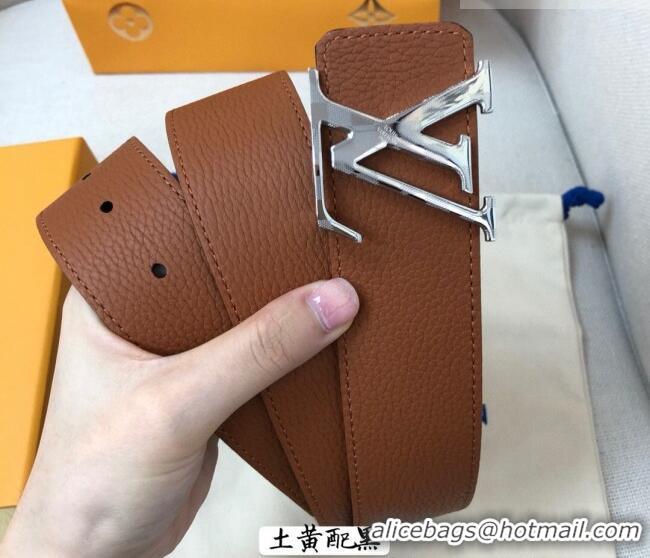 Top Quality Louis Vuitton Grained Calfskin Belt 4cm 1127 Clay Brown/Black 2024
