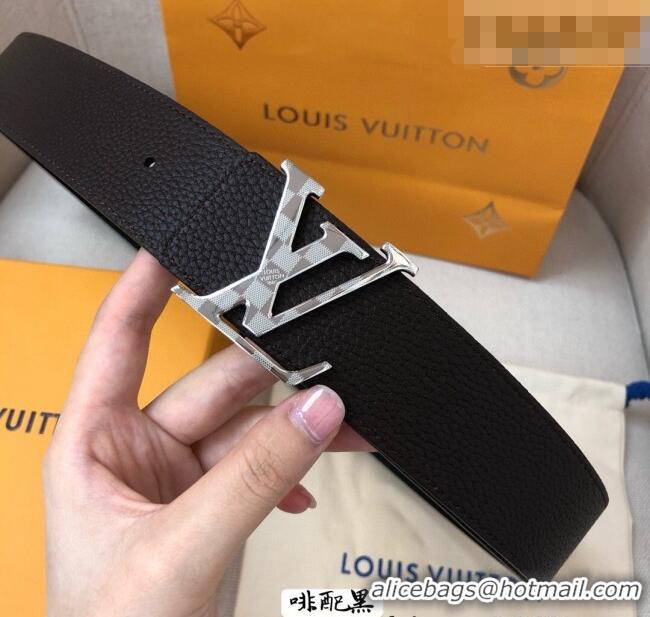 Top Design Louis Vuitton Grained Calfskin Belt 4cm 1127 Coffee Brown/Black 2024
