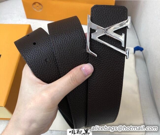 Top Design Louis Vuitton Grained Calfskin Belt 4cm 1127 Coffee Brown/Black 2024