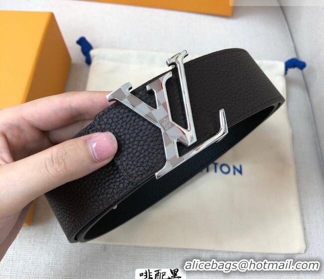 Top Design Louis Vuitton Grained Calfskin Belt 4cm 1127 Coffee Brown/Black 2024