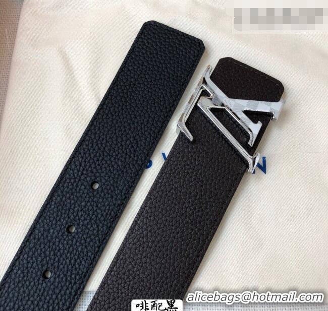 Top Design Louis Vuitton Grained Calfskin Belt 4cm 1127 Coffee Brown/Black 2024