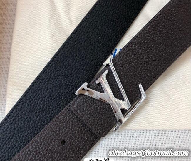 Top Design Louis Vuitton Grained Calfskin Belt 4cm 1127 Coffee Brown/Black 2024