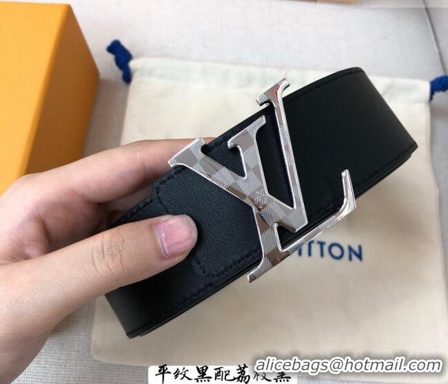 Best Grade Louis Vuitton Grained and Smooth Calfskin Belt 4cm 1127 Black 2024