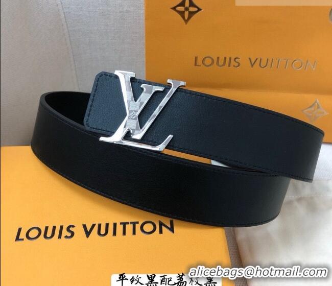 Best Grade Louis Vuitton Grained and Smooth Calfskin Belt 4cm 1127 Black 2024