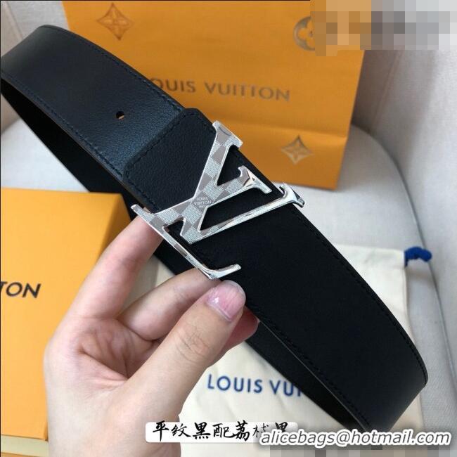 Best Grade Louis Vuitton Grained and Smooth Calfskin Belt 4cm 1127 Black 2024