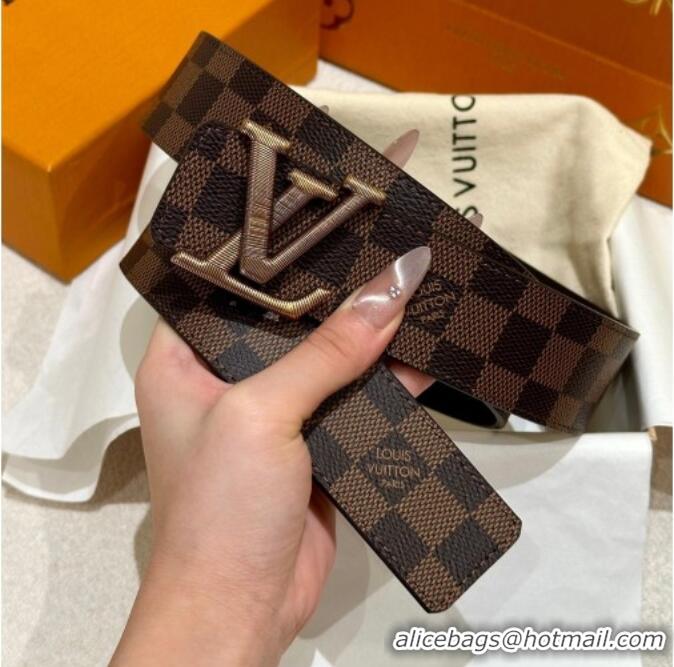 Well Crafted Louis Vuitton Men's Belt 4cm with Metal-Tone Epi LV Buckle Damier Ebene Canvas LV011001 2025