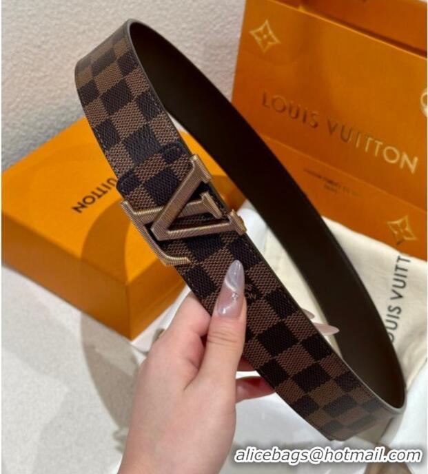 Well Crafted Louis Vuitton Men's Belt 4cm with Metal-Tone Epi LV Buckle Damier Ebene Canvas LV011001 2025