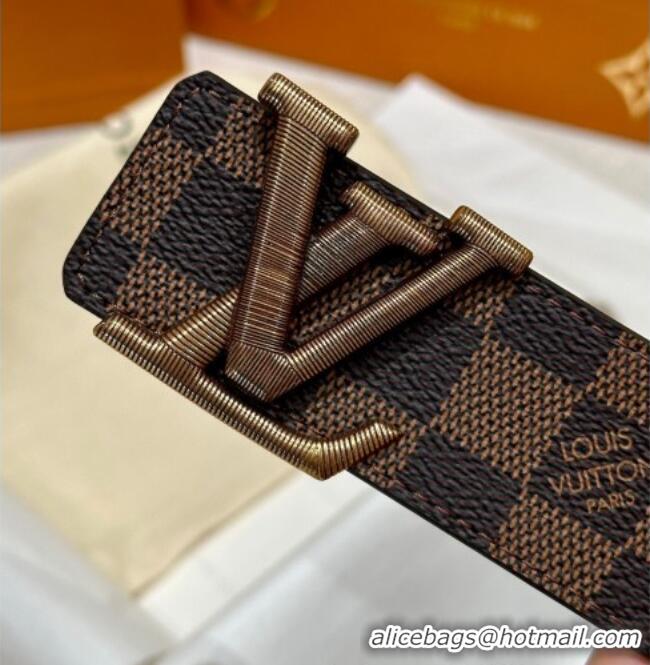 Well Crafted Louis Vuitton Men's Belt 4cm with Metal-Tone Epi LV Buckle Damier Ebene Canvas LV011001 2025