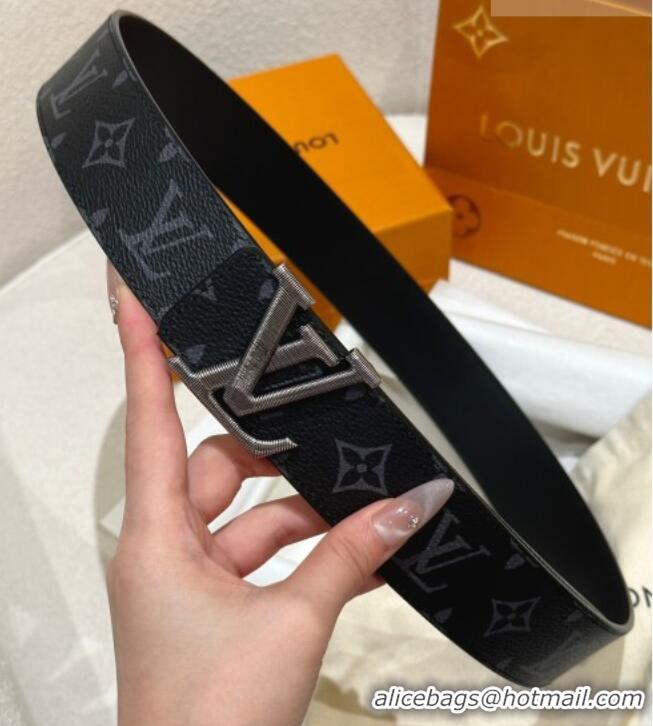 Top Design Louis Vuitton Men's Belt 4cm with Metal-Tone Epi LV Buckle Black Monogram Canvas LV011001 2025