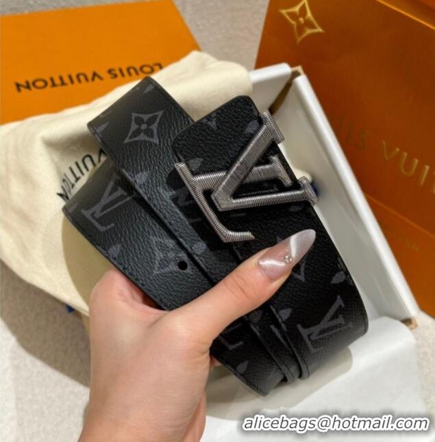 Top Design Louis Vuitton Men's Belt 4cm with Metal-Tone Epi LV Buckle Black Monogram Canvas LV011001 2025