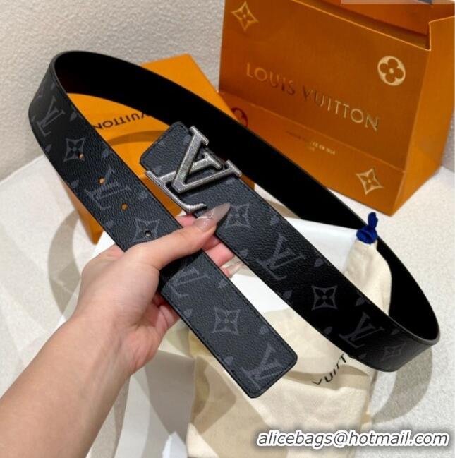 Top Design Louis Vuitton Men's Belt 4cm with Metal-Tone Epi LV Buckle Black Monogram Canvas LV011001 2025