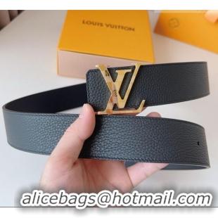 Low Price Louis Vuitton Men's Damier LV Belt 4cm with LV Buckle in Palm-Grained Leather LV011002 Black/Gold 2025