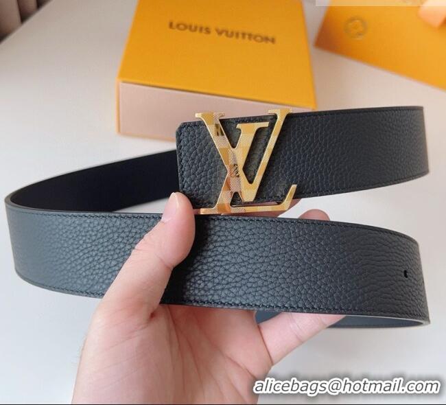 Low Price Louis Vuitton Men's Damier LV Belt 4cm with LV Buckle in Palm-Grained Leather LV011002 Black/Gold 2025